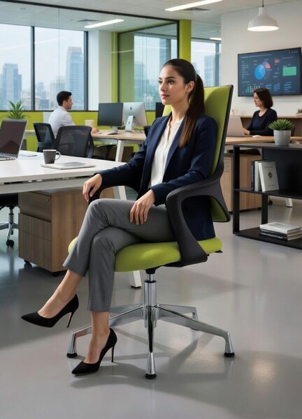 Sedia da ufficio verde, con regolazione dell'altezza e schienale ergonomico