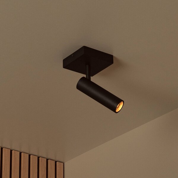 Lucide Faretto da soffitto Grado, lunghezza 10 cm, nero, metallo dimmerabile, Nero, Soggiorno / Sala da pranzo, Alluminio, Moderno, Faretto alogeno