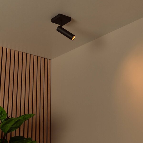 Lucide Faretto da soffitto Grado, lunghezza 10 cm, nero, metallo dimmerabile, Nero, Soggiorno / Sala da pranzo, Alluminio, Moderno, Faretto alogeno