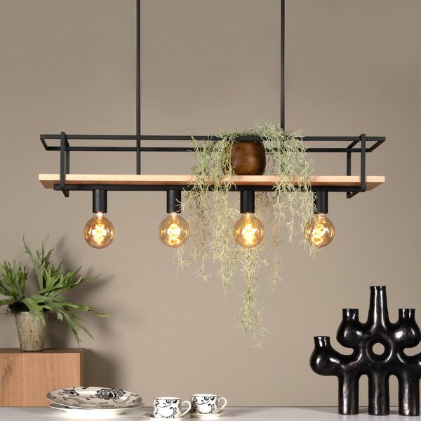 Lucide Lampada a sospensione Milonga, dimmerabile, Nero, Soggiorno / Sala da pranzo, Legno, Moderno, Lampada a sospensione
