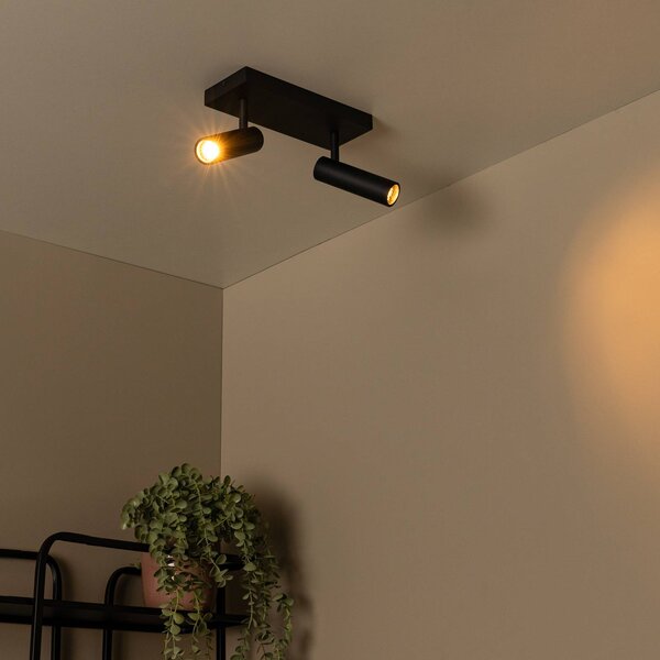 Lucide Faretto da soffitto Grado, lunghezza 25 cm, nero, metallo, a 2 luci. dimmerabile, Nero, Soggiorno / Sala da pranzo, Alluminio, Moderno, Faretto alogeno