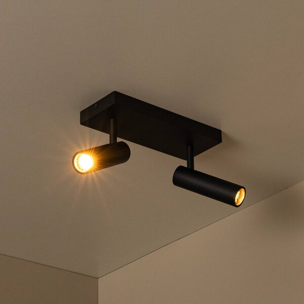 Lucide Faretto da soffitto Grado, lunghezza 25 cm, nero, metallo, a 2 luci. dimmerabile, Nero, Soggiorno / Sala da pranzo, Alluminio, Moderno, Faretto alogeno