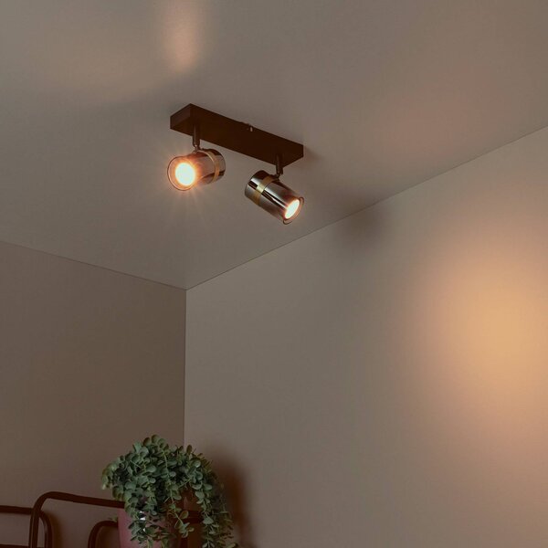 Lucide Faretto da soffitto Upton, lunghezza 26 cm, nero/grigio fumo, a 2 luci. dimmerabile, Nero, Soggiorno / Sala da pranzo, Vetro, Moderno, Faretto alogeno