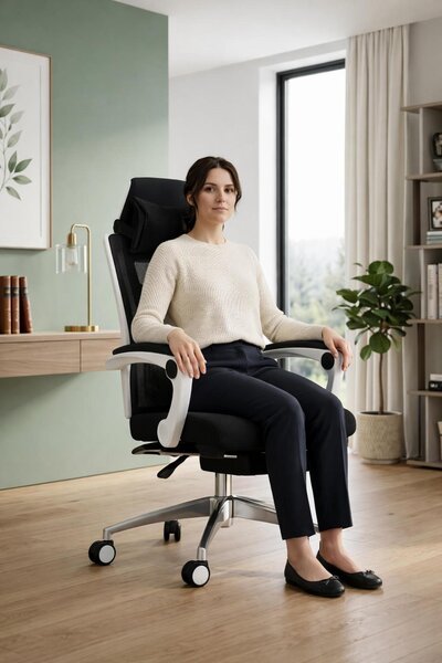 Sedia da ufficio ergonomica con poggiatesta e braccioli regolabili