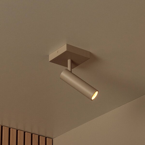 Lucide Faretto da soffitto Grado, lunghezza 10 cm, taupe, metallo dimmerabile, Crema / Ambra, Soggiorno / Sala da pranzo, Alluminio, Moderno, Faretto alogeno