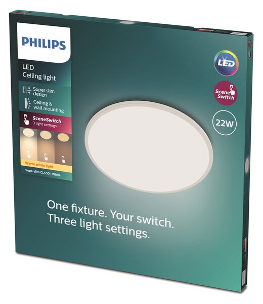 Plafoniera Philips, Superslim, dimmerabile, Bianco, Studio / Ufficio, Metallo