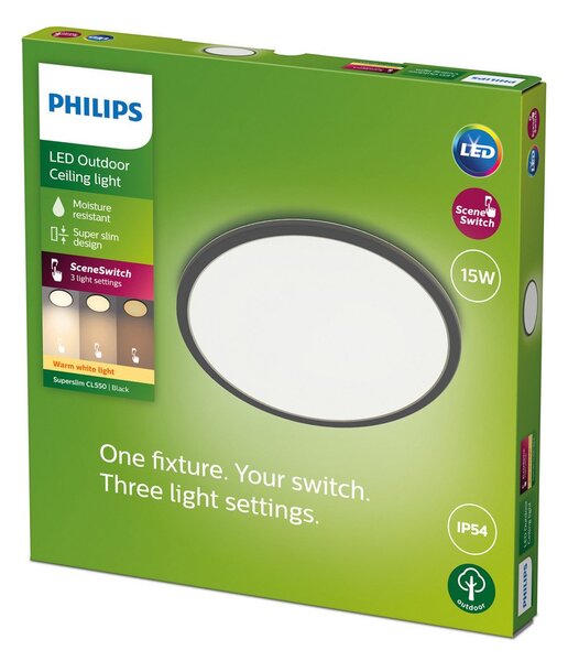 Plafoniera Philips, Superslim, dimmerabile, Nero, Bagno, Metallo