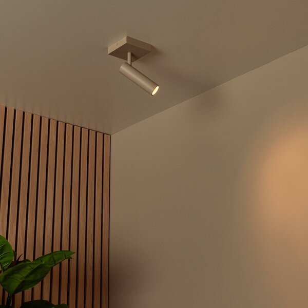 Lucide Faretto da soffitto Grado, lunghezza 10 cm, taupe, metallo dimmerabile, Crema / Ambra, Soggiorno / Sala da pranzo, Alluminio, Moderno, Faretto alogeno