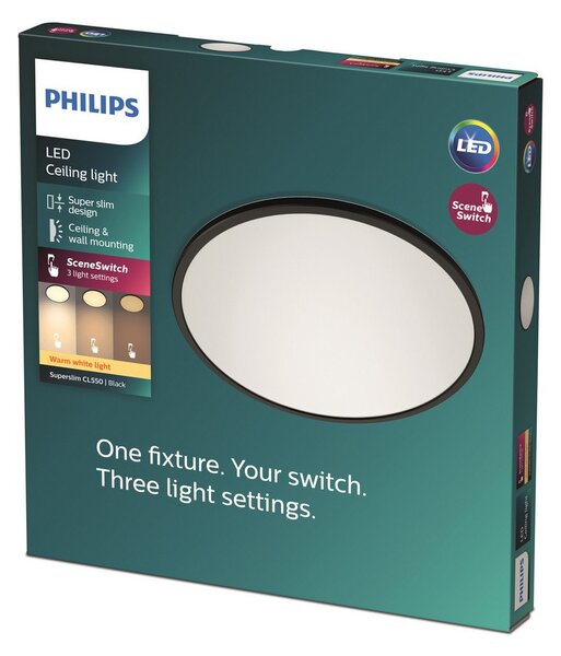 Plafoniera Philips, Superslim, dimmerabile, Nero, Bagno, Metallo