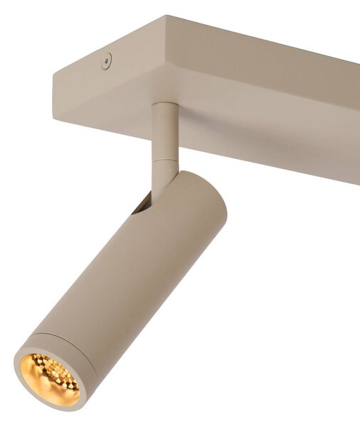 Lucide Faretto da soffitto Grado, lunghezza 25 cm, taupe, metallo, a 2 luci. dimmerabile, Crema / Ambra, Soggiorno / Sala da pranzo, Alluminio, Moderno, Faretto alogeno