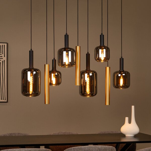 Lucide Lampada a sospensione Joanet, dimmerabile, Alluminio / Grigio / Zincato, Soggiorno / Sala da pranzo, Vetro, Lampada a sospensione