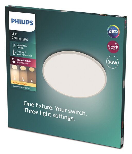 Plafoniera Philips, Superslim, dimmerabile, Bianco, Bagno, Metallo