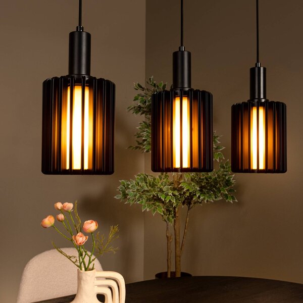 Lucide Lampada a sospensione in vetro Lambres, dimmerabile, Nero, Soggiorno / Sala da pranzo, Vetro, Lampada a sospensione
