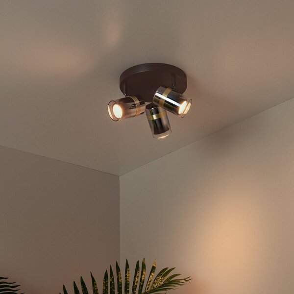 Lucide Faretto da soffitto Upton, Ø 31 cm, nero/grigio fumo, a 3 luci. dimmerabile, Nero, Soggiorno / Sala da pranzo, Vetro, Moderno, Faretto alogeno