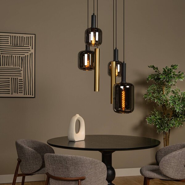 Lucide Lampada a sospensione Joanet, dimmerabile, Alluminio / Grigio / Zincato, Soggiorno / Sala da pranzo, Vetro, Lampada a sospensione