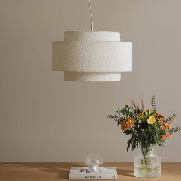 Globen Lighting Lampada a sospensione Noah Bouclé, dimmerabile, Bianco / Opale, Soggiorno / Sala da pranzo, Tessuto / Stoffa / Seta, Scandinavo, Lampada a sospensione