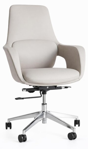 Poltrona da ufficio ergonomica, con altezza regolabile e rivestita in pelle color crema chiaro