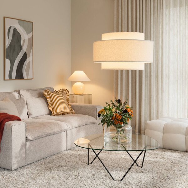 Globen Lighting Lampada a sospensione Noah Bouclé, dimmerabile, Bianco / Opale, Soggiorno / Sala da pranzo, Tessuto / Stoffa / Seta, Scandinavo, Lampada a sospensione