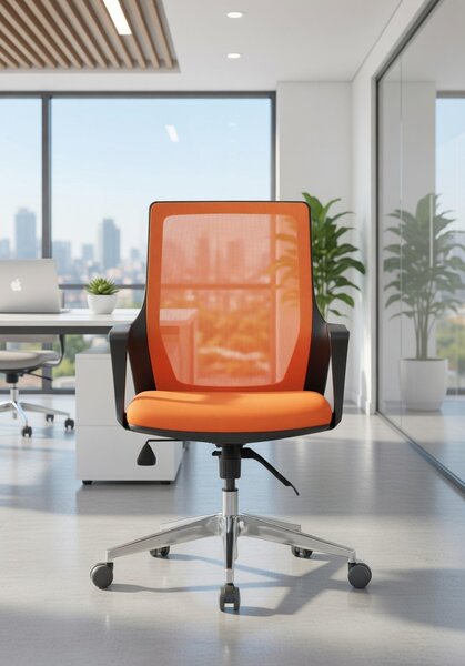 Sedia da ufficio ergonomica color arancione per sedersi comodamente in ufficio