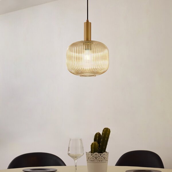 Lampada a sospensione Lindby, Doroteo, dimmerabile, Beige, Sala da pranzo, Vetro, Vintage