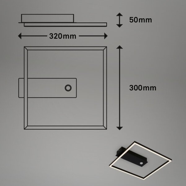 Briloner 3770-015 -LED plafoniera con sensore FRAME LED/14W/230V 3000K 32x30 cm nera