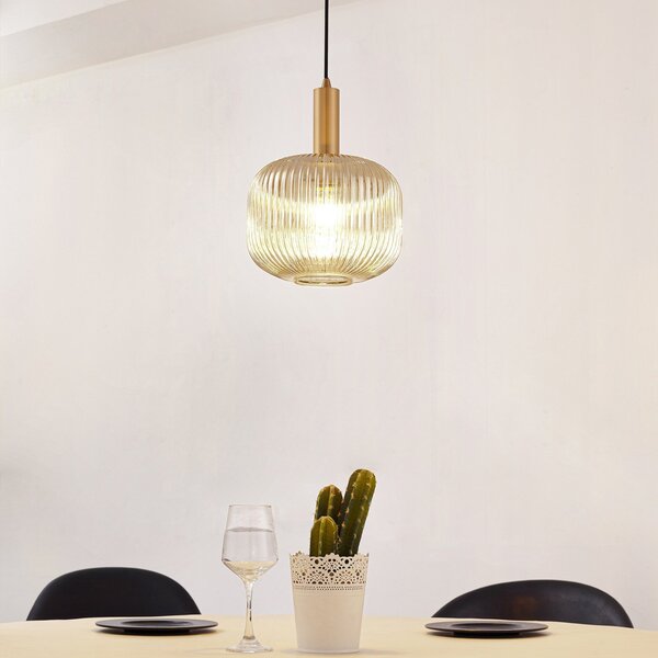 Lampada a sospensione Lindby, Doroteo, dimmerabile, Grigio, Sala da pranzo, Vetro, Vintage