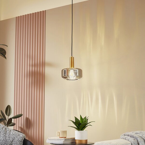 Lampada a sospensione Lindby, Hildur, dimmerabile, Grigio, Sala da pranzo, Vetro