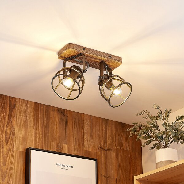 Plafoniera Lindby, Rutger, dimmerabile, Legno, Soggiorno, Legno, Vintage