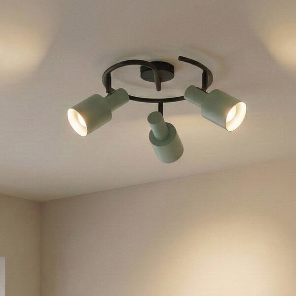 Lindby fatto da soffitto Ovelia, verde/nero, a 3 luci, E27 Ovelia Lindby, dimmerabile, Nero, Soggiorno / Sala da pranzo, Metallo, Moderno, Faretto