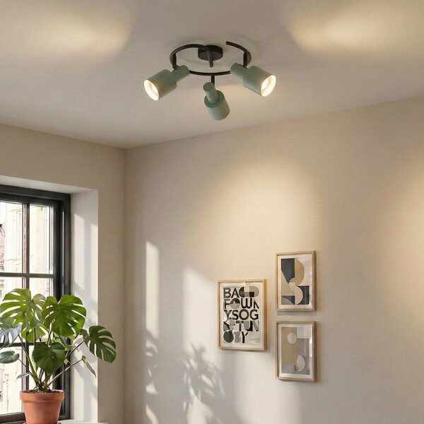 Lindby fatto da soffitto Ovelia, verde/nero, a 3 luci, E27 Ovelia Lindby, dimmerabile, Nero, Soggiorno / Sala da pranzo, Metallo, Moderno, Faretto