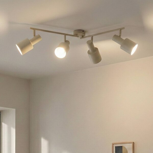 Faretto da soffitto Lindby Ovelia, beige, 80 cm, a 4 luci, E27 Ovelia Lindby, dimmerabile, Crema / Ambra, Soggiorno / Sala da pranzo, Metallo, Moderno, Faretto