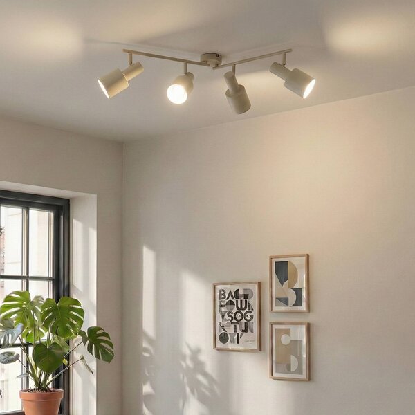 Faretto da soffitto Lindby Ovelia, beige, 80 cm, a 4 luci, E27 Ovelia Lindby, dimmerabile, Crema / Ambra, Soggiorno / Sala da pranzo, Metallo, Moderno, Faretto
