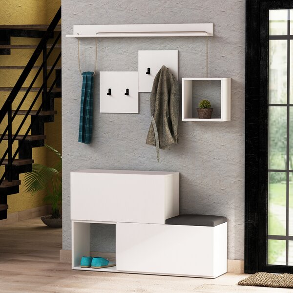 Skye Decor, mobile da ingresso di alta qualità (3 elementi), bianco, 120 x 78 x 40 cm | Pannello truciolare rivestito al 100% in melamina, spessore 18 mm | Stile scandinavo moderno con cerniere soft-close