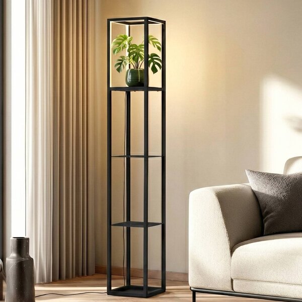 Lampada da terra a LED Birta Lindby, dimmerabile, Nero, Soggiorno / Sala da pranzo, Metallo, Moderno, Lampada LED da terra