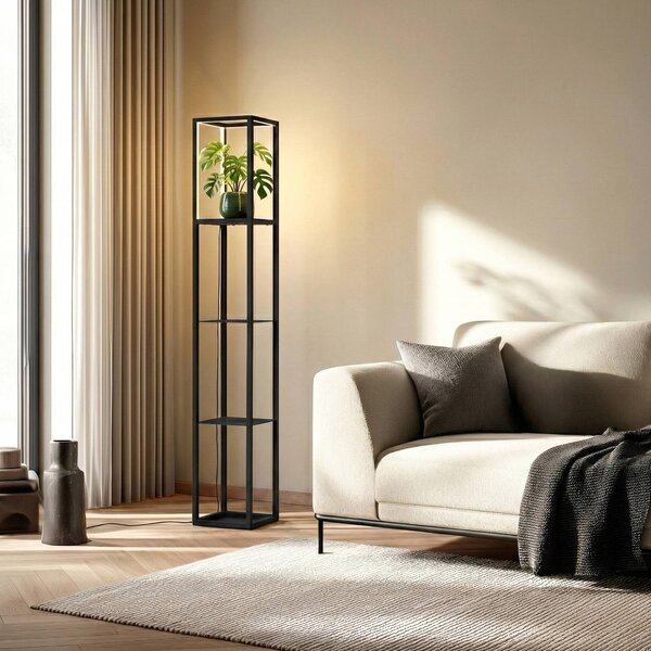 Lampada da terra a LED Birta Lindby, dimmerabile, Nero, Soggiorno / Sala da pranzo, Metallo, Moderno, Lampada LED da terra