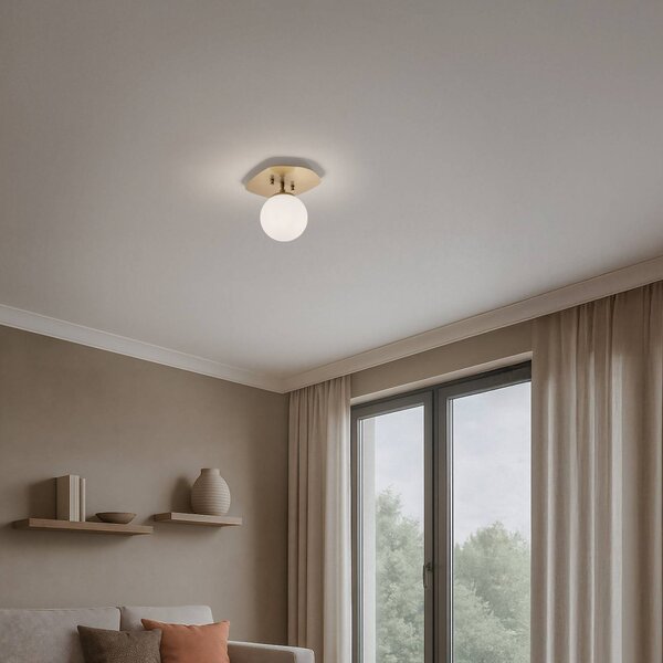 Plafoniera soffitto Well Opviq, dimmerabile, Ottone / Oro, Soggiorno / Sala da pranzo, Vetro, Plafoniera