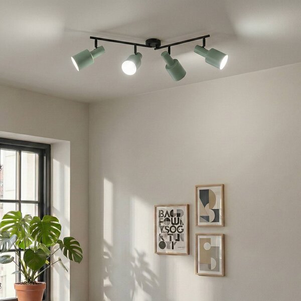 Lindby fatto da soffitto Ovelia, verde, 80 cm, a 4 luci, E27 Ovelia Lindby, dimmerabile, Nero, Soggiorno / Sala da pranzo, Metallo, Moderno, Faretto