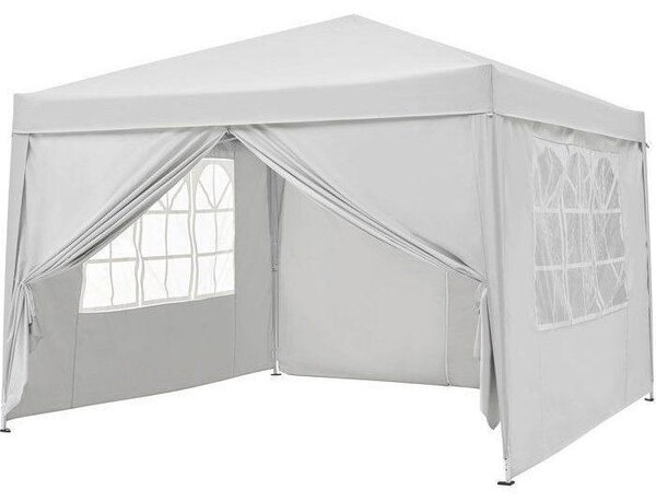 BORNEO, gazebo pieghevole 3 x 3 metri con 4 pareti laterali, finestre e porte, colore beige (ecrù), struttura in metallo bianco, borsa per il trasporto