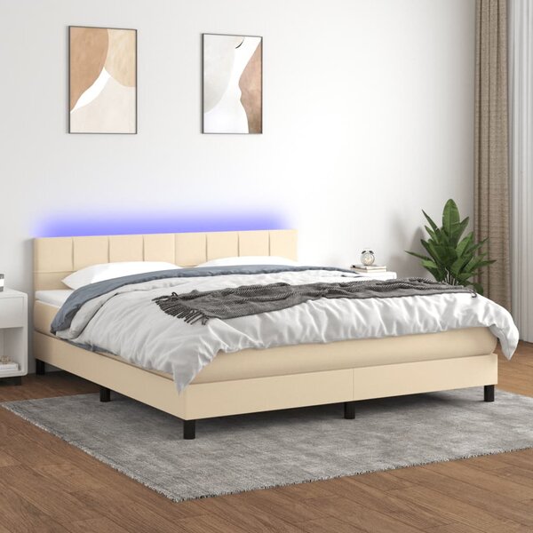 Letto a Molle Materasso e LED Grigio Chiaro 140x190 cm Tessuto