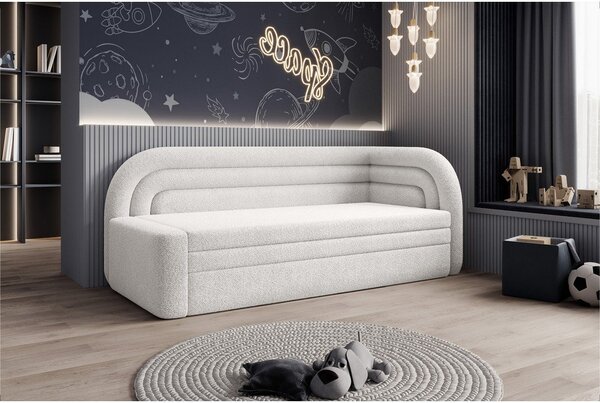 Divano color crema allungabile/con contenitore con penisola a destra e rivestimento in bouclé 223 cm Fabillo – ELTAP