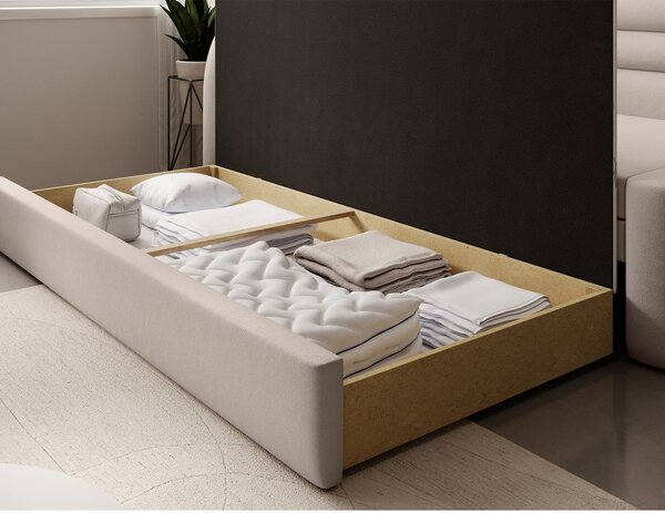 Divano beige allungabile/con contenitore con penisola a sinistra e rivestimento in velluto 223 cm Fabillo – ELTAP