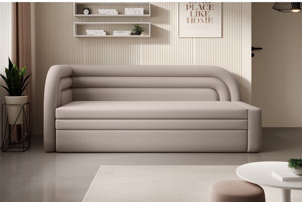 Divano beige allungabile/con contenitore con penisola a sinistra e rivestimento in velluto 223 cm Fabillo – ELTAP