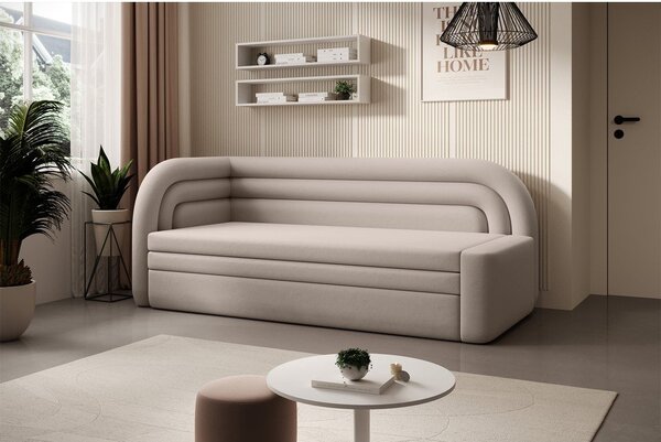 Divano beige allungabile/con contenitore con penisola a sinistra e rivestimento in velluto 223 cm Fabillo – ELTAP