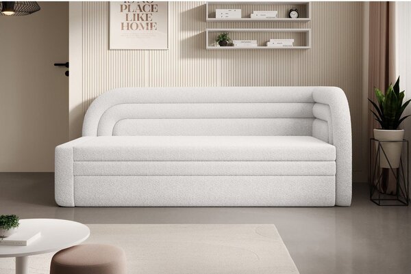 Divano color crema allungabile/con contenitore con penisola a destra e rivestimento in bouclé 223 cm Fabillo – ELTAP