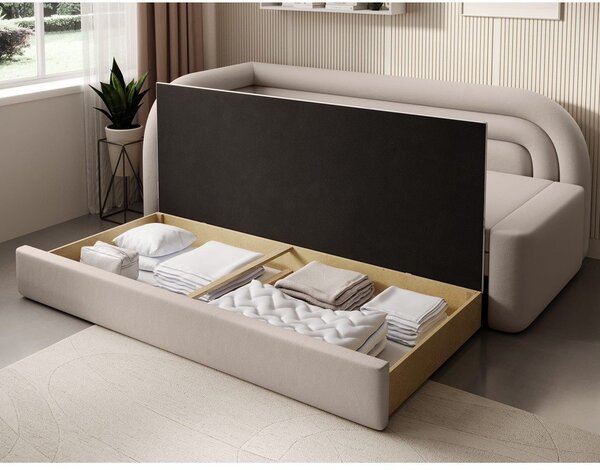 Divano beige allungabile/con contenitore con penisola a sinistra e rivestimento in velluto 223 cm Fabillo – ELTAP