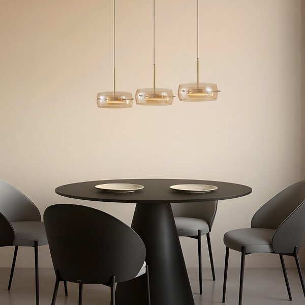 Lampada a sospensione Lucande, Martis, dimmerabile, Dorato / Ottone, Sala da pranzo, Vetro, Moderno