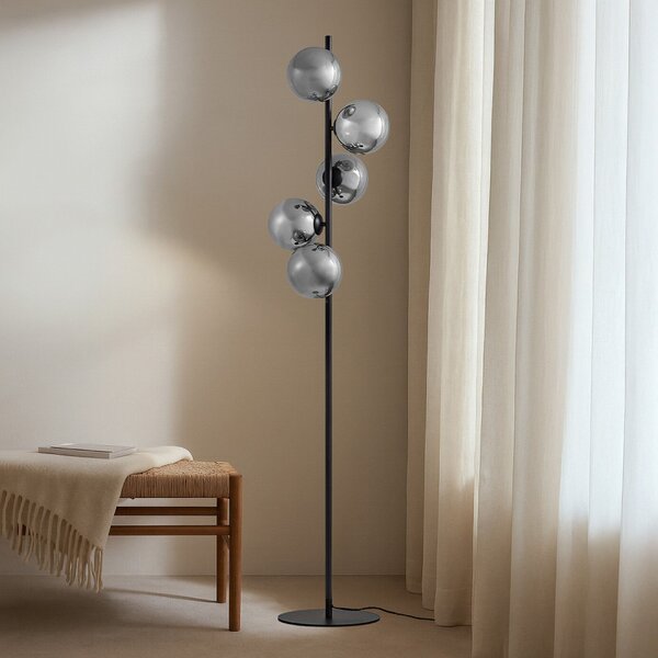 Lampada da terra Lindby, Orbelia, Nero, Soggiorno, Vetro, Moderno