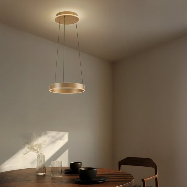 Lampada a sospensione Lucande, Tindra, dimmerabile, Dorato / Ottone, Soggiorno, Metallo, Moderno