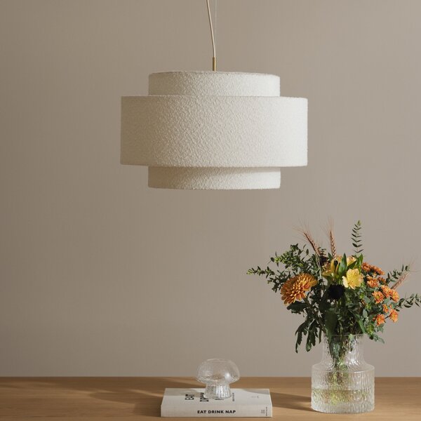Lampada a sospensione Globen Lighting, Noah Bouclé, dimmerabile, Bianco, Soggiorno, Tessuto / Tessile, Design