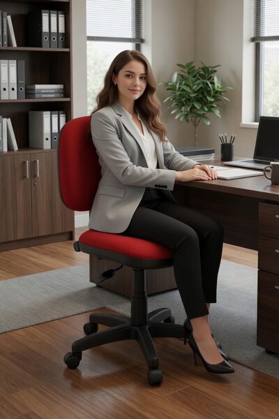 Comoda sedia da ufficio rossa dal design ergonomico e con altezza regolabile